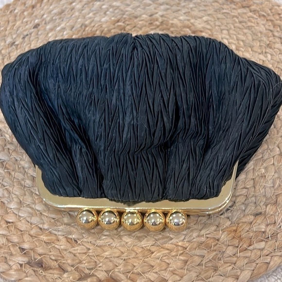 Vintage Carla Marchi Black Satin Pleated Crossbody Clutch Evening Bag - Picture 11 of 12